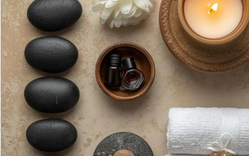 Massage enhancement add-ons including aromatherapy oils, CBD, and cupping tools at Uniq Massage in McKinney TX